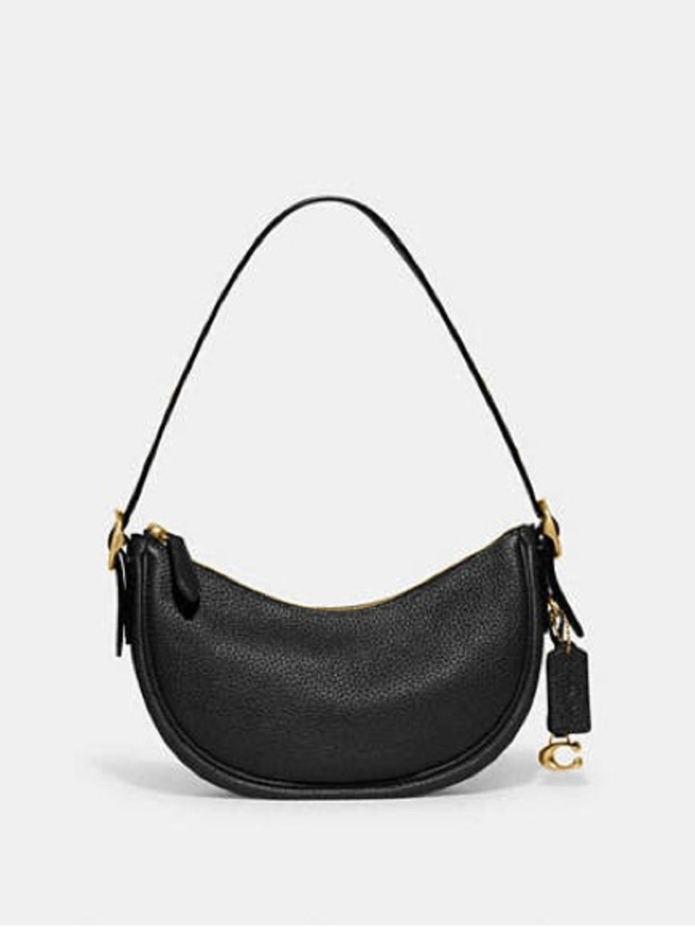 COACH Luna Shoulder Bag Black Pebbled Leather Brass CC439